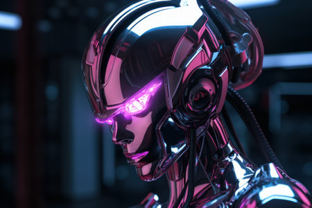 3d rendering of a female robot or cyborg with red lightの素材