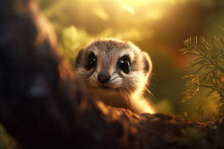 Cute little ferret in the forest, close-up.の素材