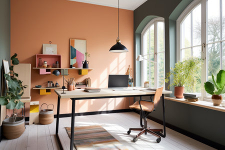 interior of modern office with wooden table and chair, nobody insideの素材