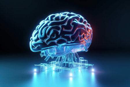 3d render of human brain with glowing light effect on dark backgroundの素材