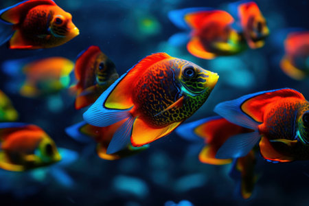 Colorful tropical fish swimming in the aquarium. Underwater world.の素材