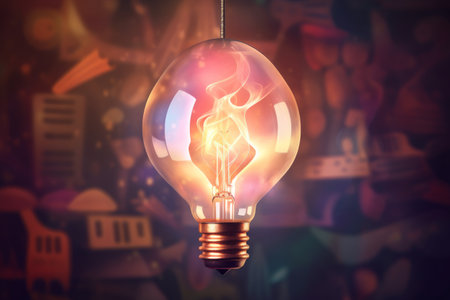 Incandescent light bulb on abstract background. 3D Renderingの素材