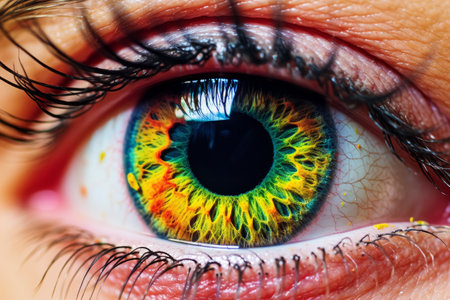 Close-up of beautiful woman's eye with rainbow iris.の素材