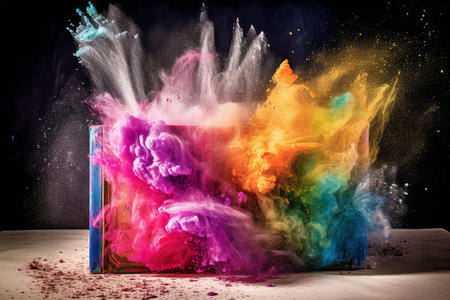 Colorful paint explosion on a book. Abstract background. Copy space.の素材