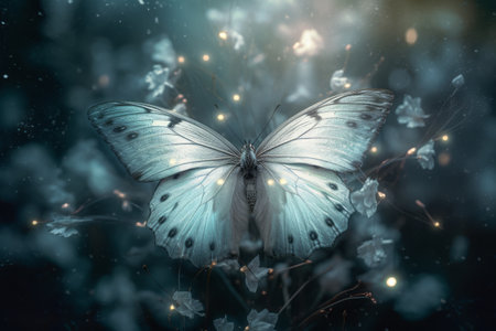 Butterfly on flower in the garden with bokeh backgroundの素材