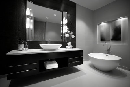 Bathroom interior in black and white tone, 3D renderingの素材