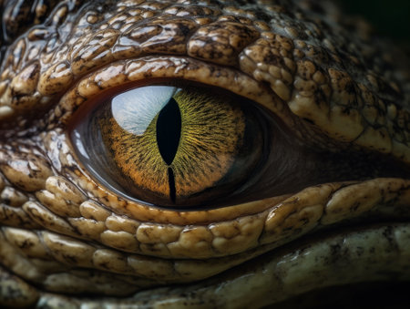 Close up of the eye of a crocodile. Selective focus.の素材