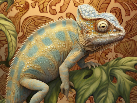 Chameleon on the background of the leaves. Illustration.の素材