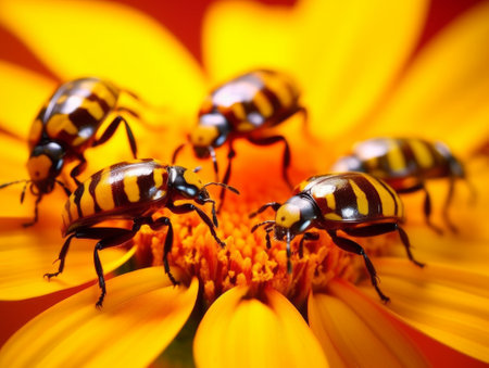 Insects on a yellow flower. Close-up. Macroの素材