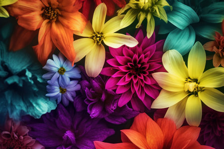 Colorful dahlia flowers background. Close-up image.の素材