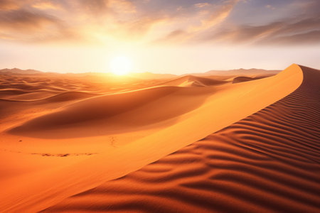Sunset over sand dunes in the desert. 3d renderの素材