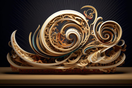 3D rendering of a golden fractal, digital artwork for creative graphic designの素材