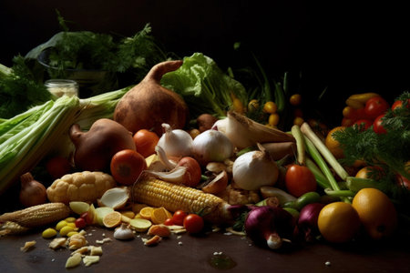 still life  Vegetables, Herbs and Fruit as ingredients in cookingの素材