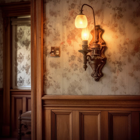 Lamp on the wall in a room with an antique furniture.の素材