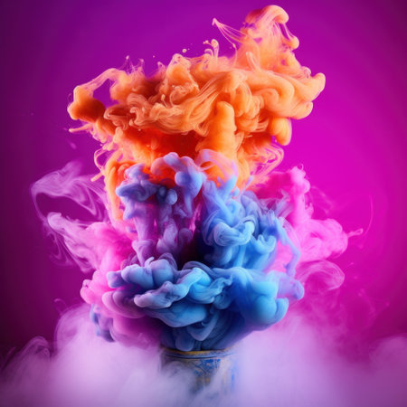 Colorful ink in water on a pink background. Abstract background.の素材