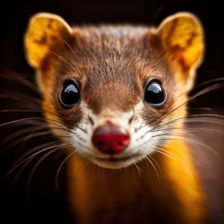 Close up of a ferret on a dark background. Animal portrait.の素材