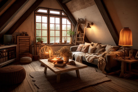 Interior of the attic room in a scandinavian styleの素材