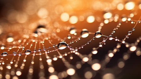 Close-up of dew drops on spider web with shallow depth of fieldの素材