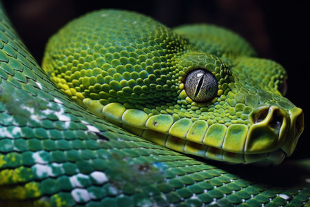 Close-up of a green tree python (Reticulated python)の素材
