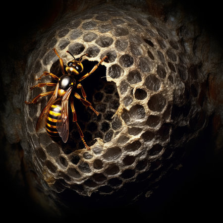 Wasp in the nest. 3D rendering. Computer digital drawing.の素材