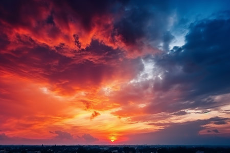 Beautiful sunset over the city. Colorful sky with clouds.の素材
