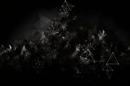 Abstract polygonal space low poly dark background with connecting dots and linesの素材