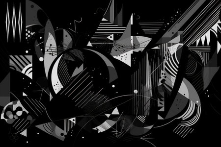 abstract background with geometric elements and lines in black and white colorsの素材