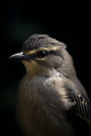 Portrait of a beautiful bird on a dark background close-upの素材