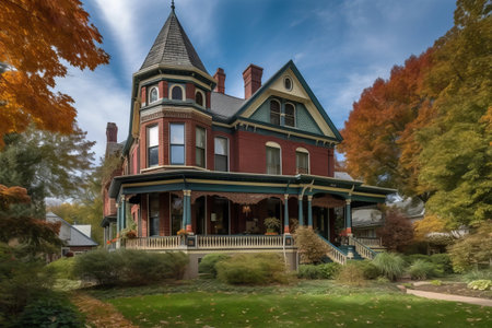 View of the historic old house in the park in Autumn, New York.の素材