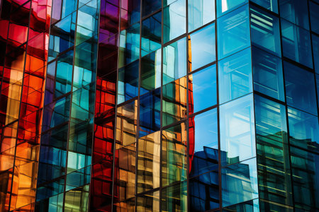 Modern glass skyscrapers with reflection in the windows. Business backgroundの素材