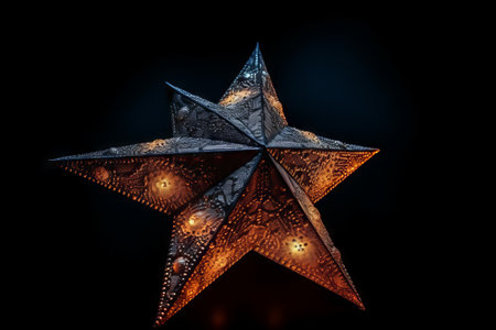Christmas star on a black background. 3d rendering, 3d illustration.の素材