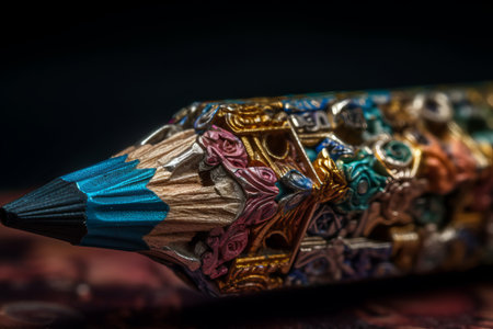 Colorful pencils on a black background close-up macro photographyの素材