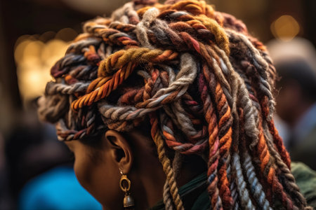 Portrait of a woman with braids in front of the marketの素材
