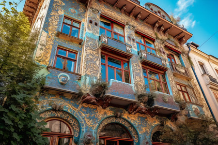 Colorful facades of old houses in Bucharest, Romania.の素材