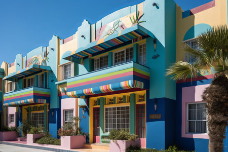Colorful buildings in Art Deco style in Miami, USAの素材