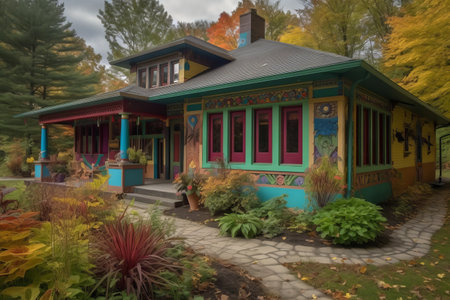 Colorful houses in the autumn parkの素材