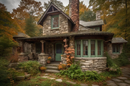 Old house in the autumn forest. Autumn landscape. Vintage style.の素材