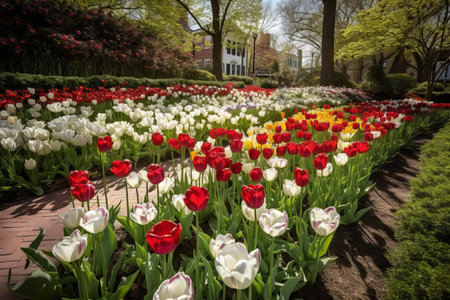 Tulips in a beautiful flower garden in springtime in Hollandの素材