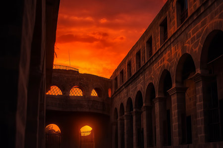 Sunset view of the Roman amphitheater in Rome, Italyの素材