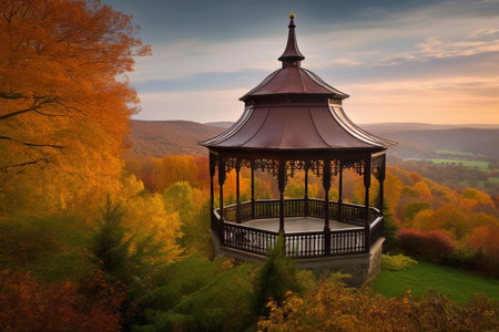 Beautiful autumn landscape with gazebo on the hill.の素材