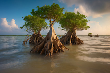 Mangrove tree on the beach at sunset, Thailand.の素材