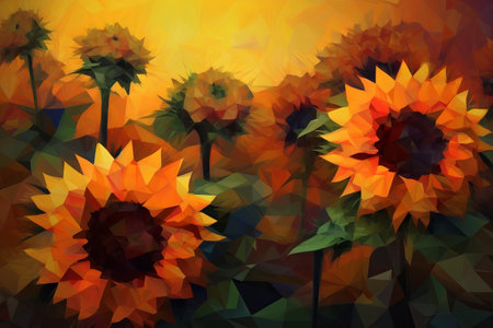Abstract background with sunflowers in yellow, orange and brown colorsの素材