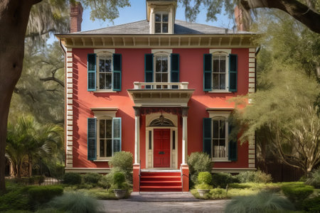 Classic American house in the botanical garden of San Diego, Californiaの素材