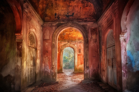 Old entrance to an abandoned building in the city of Pushkar, Rajasthan, Indiaの素材