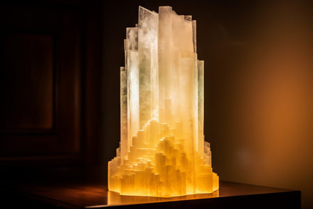 Fluorite crystals in a glass vase on a dark backgroundの素材
