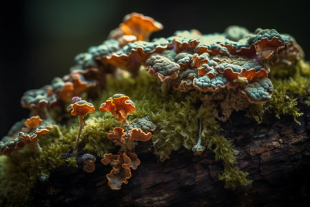 Mushrooms on a tree trunk in the forest. Selective focusの素材