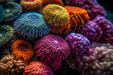 Colorful coral on the bottom of the sea. Selective focus.の素材