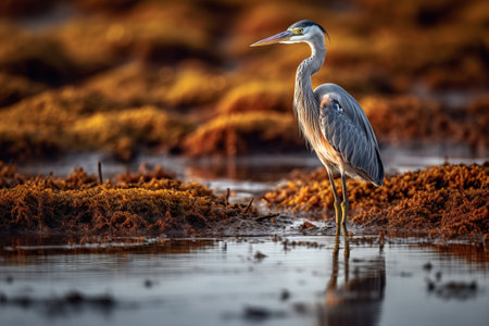 Great Blue Heron (Ardea herodias) wading in shallow waterの素材