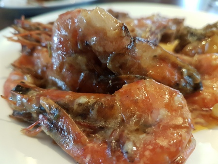 yummy chilli chili prawn in gravyの写真素材