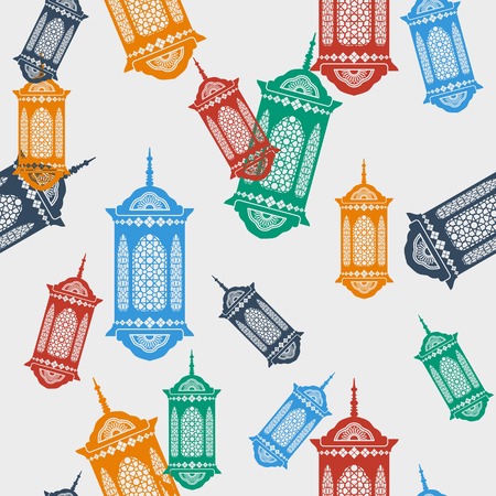 Editable Arabic Ramadan Lamp Vector Illustration Seamless Patternのイラスト素材